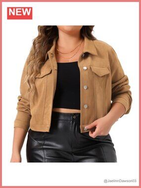Plus Size Crop Moto Biker Faux Leather Suede Jacket Long Sleeve